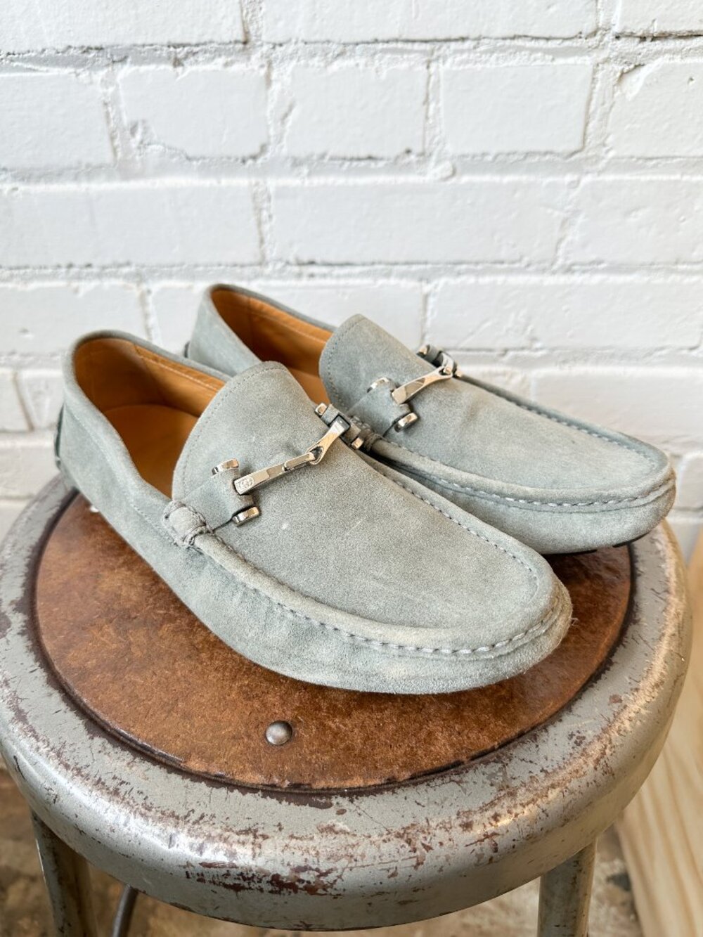 Gucci Blue-Grey Suede Horsebit Men's Loafers - Size 7